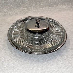 Crudite Spinning Tray, glass & metal with cover for center